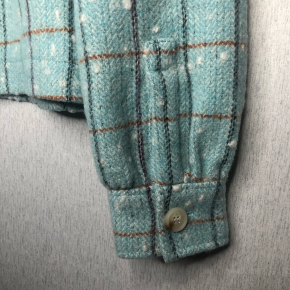 NWT Greylin Sammy Puff Sleeve Shacket Powder Blue Check Print Size L Wool Blend - Picture 4 of 16